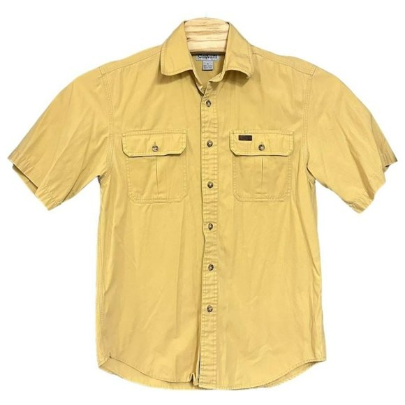Vintage Carhartt Yellow Double Pocket Shirt‎ Sleeve Work Button Up Shirt Mens S - Picture 1 of 5